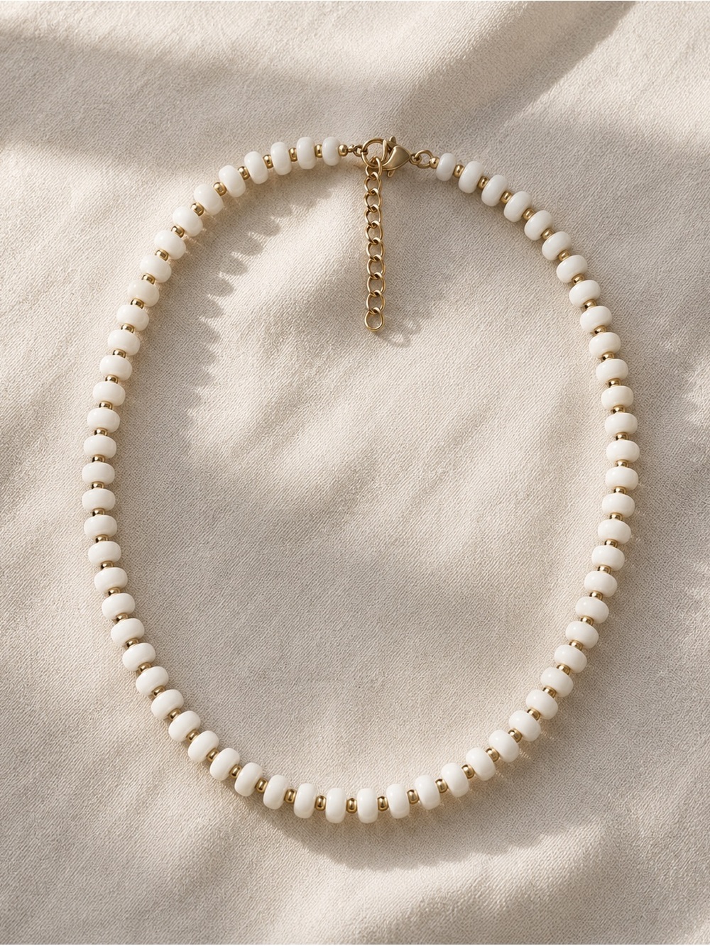 Gold & White Glass Beaded Necklace